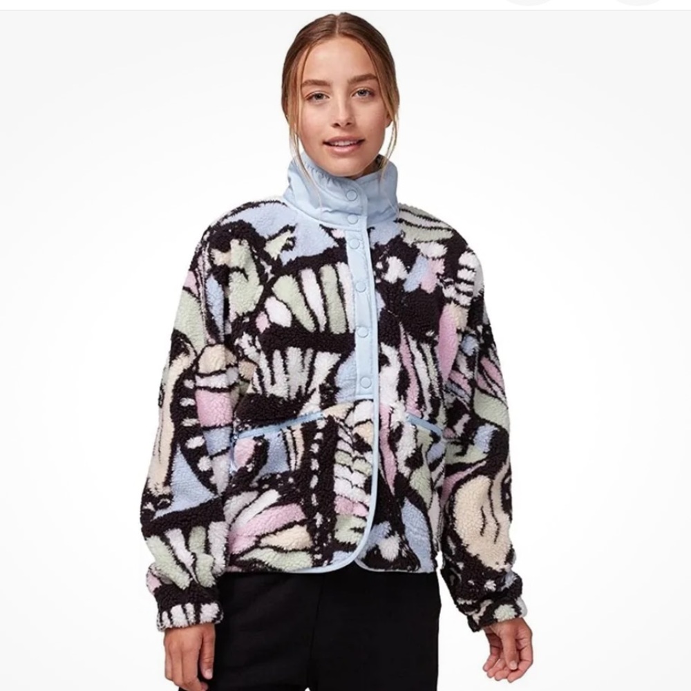 Free people hit the slopes butterfly print fleece jacket